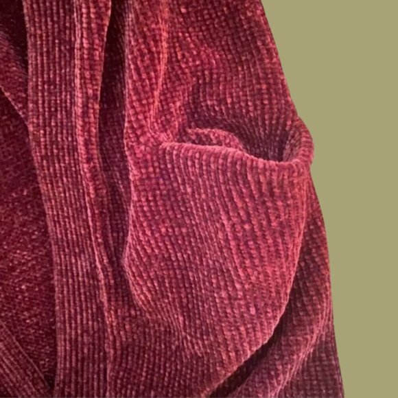 Rich Burgundy Plush Open-Front Chenille Cardigan (Revamped) — Size L - Picture 4 of 6